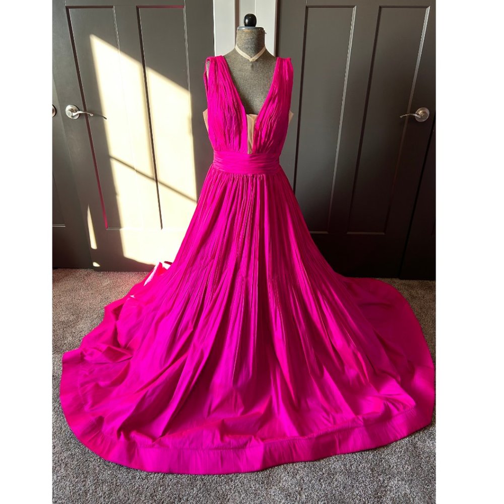 Tarik Ediz Hot Pink Long Prom Dress V-neck Size US 10